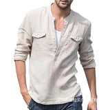 AIDASE  -  A Large Number of Spot 2025 Cross-border Foreign Trade Amazon Men's Cotton Linen Casual Long-sleeved Shirts with Pockets Shirts