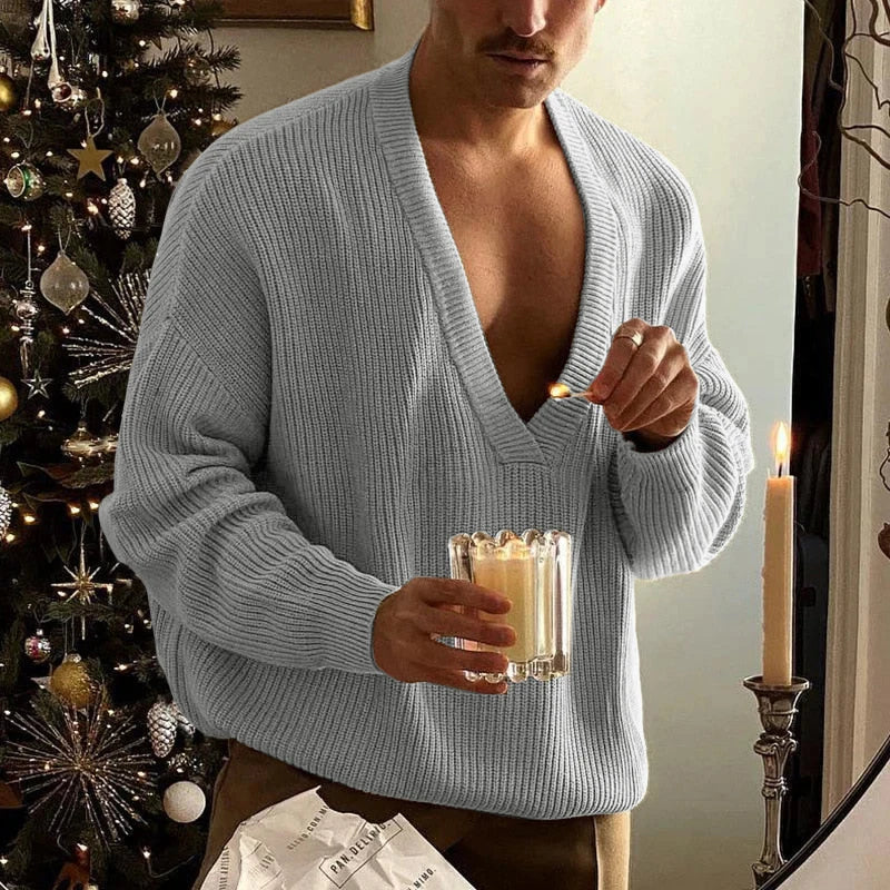 AIDASE  -  Men Sweater Autumn Solid Color Knitted V Neck Long Sleeve Male Pullovers Streetwear 2025 Fashion Casual Men Clothing aidase-shop