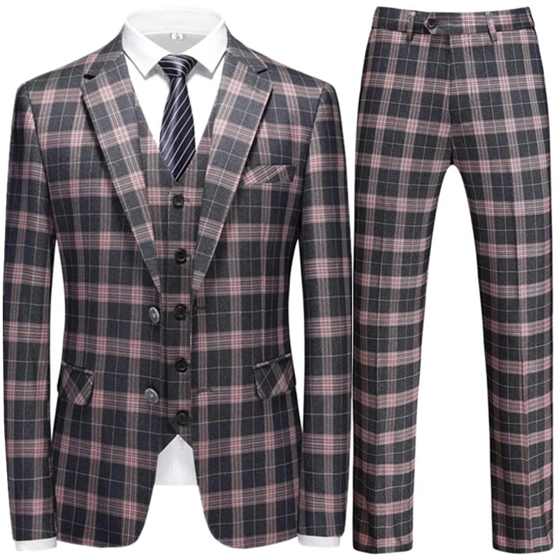 Aidase Fashion New Men Leisure Boutique Business Plaid Striped Suit Vest Pants 3 Pcs Set Casual Dress Blazers Jacket Coat Trosers aidase-shop