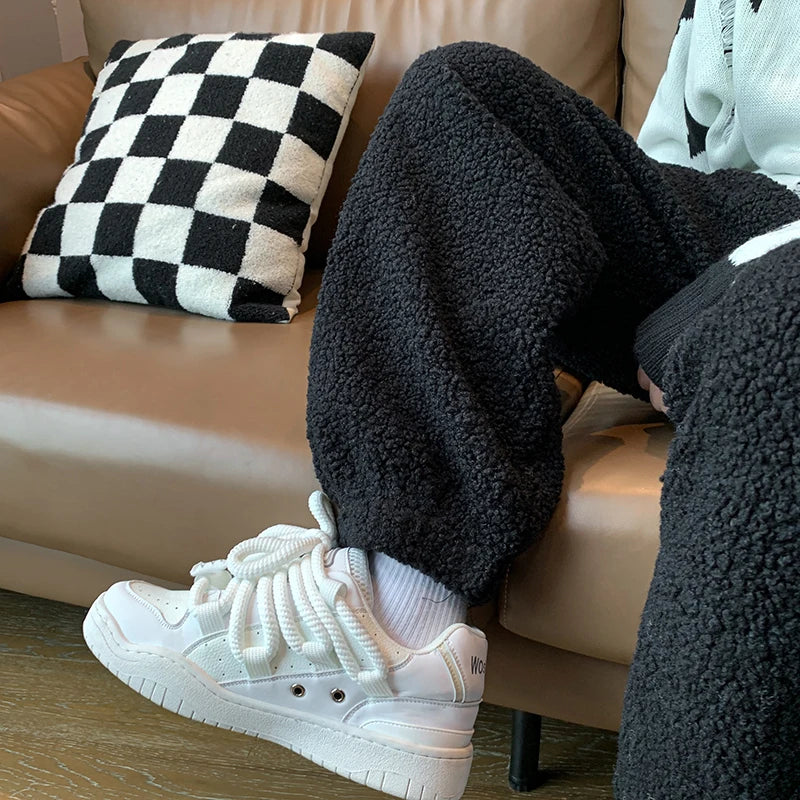 Aidase Winter Thickened Pants Men Warm Fashion Retro Lamb Wool Pants Men Oversized Streetwear Loose Straight Pants Mens Thick Trousers aidase-shop