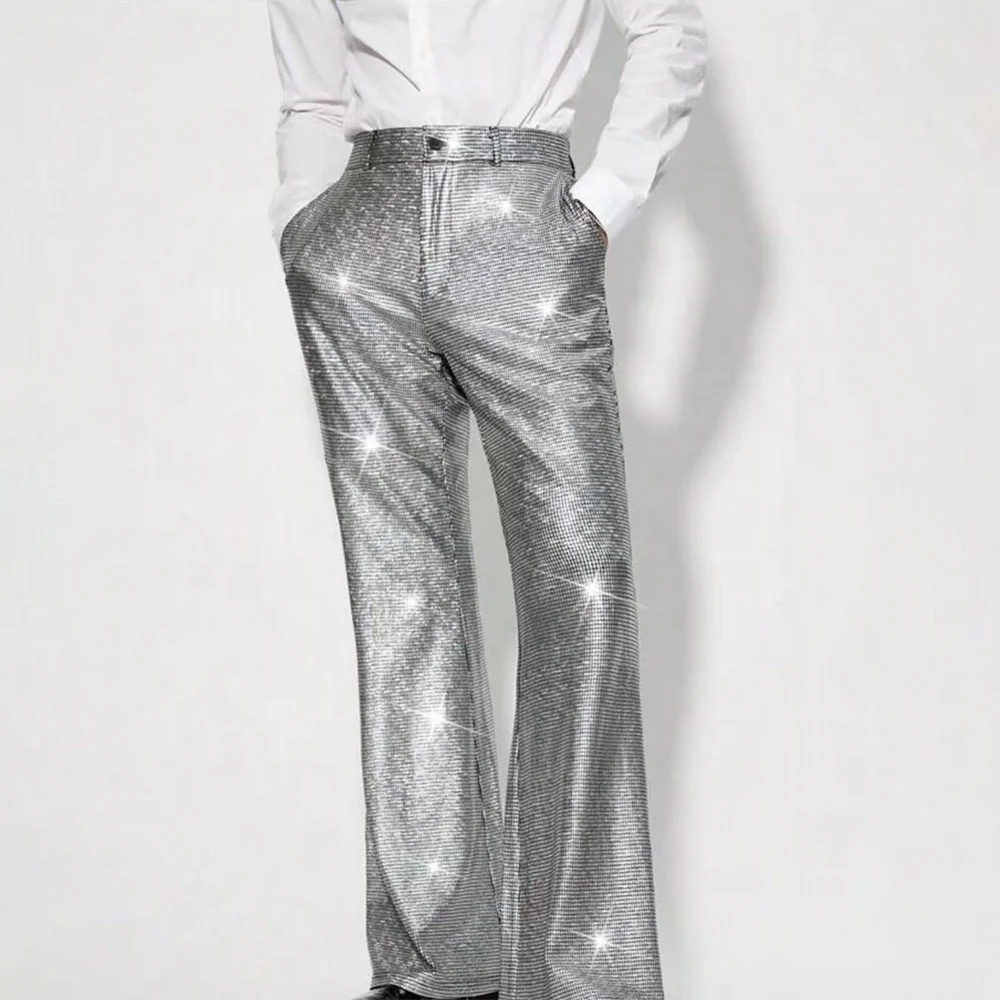 AIDASE  -  Summer New Men's Sequin Plaid Solid Color Trousers Retro Fashion Trend Party Performance Loose Casual Niche Men's Bottoms aidase-shop