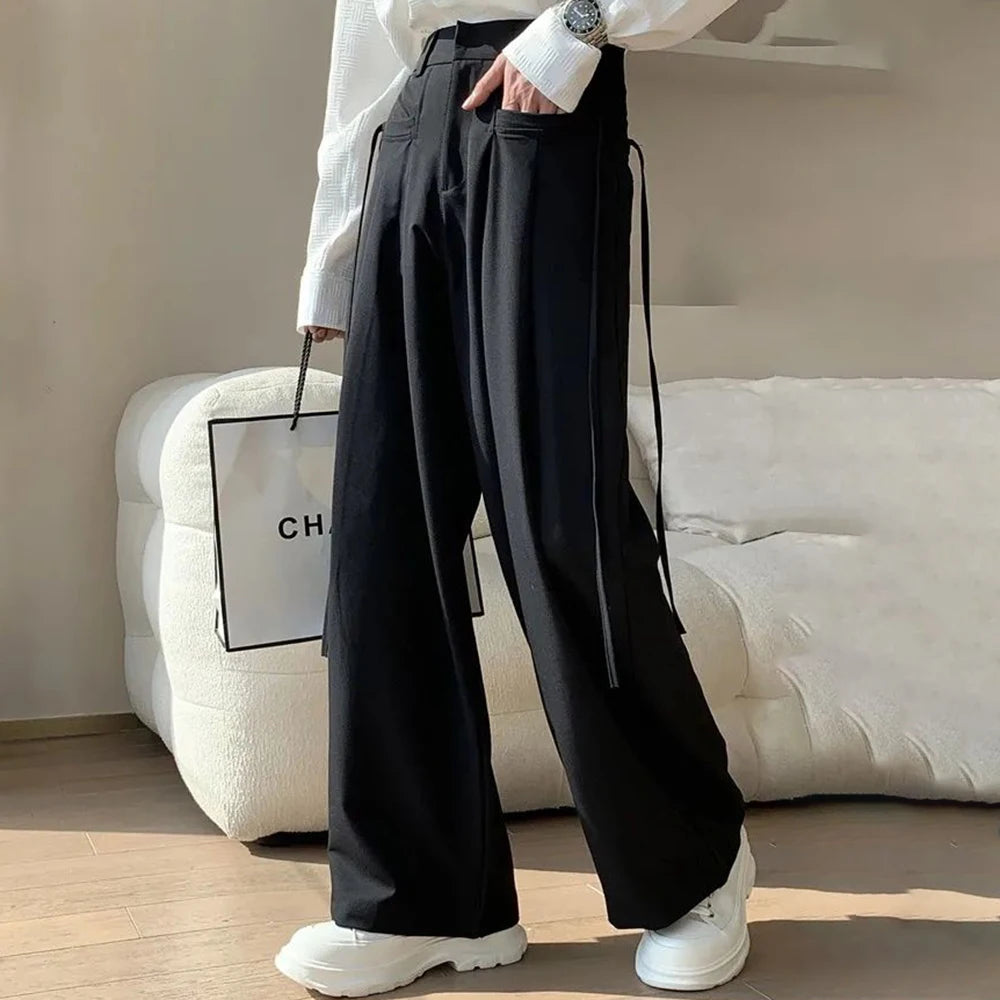 Aidase Trendy Men's Neutral High-end Trousers  Summer New Streamer Design Loose Casual Suit Pants Drape Straight Wide-leg Pants aidase-shop