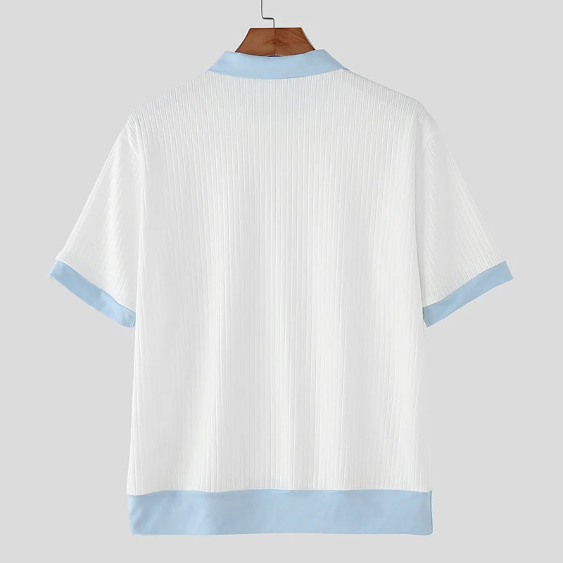 AIDASE  -  Men Shirt Patchwork Lapel Zipper Short Sleeve Summer Male Tops Streetwear Shirts 2025 Fashion Casual Men Clothing S-5XL aidase-shop