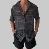 AIDASE  -  Tops Spring Summer New Men's Tide High Street Sheer Turn-Down Collar Trendy Niche Chic Casual Short Sleeve Shirt Ins W11470 aidase-shop
