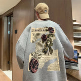 Aidase Autumn Rose Floral Print Sweatshirt Vintage West Coast Round Neck Pullover Top Loose Casual Hiphop Men Women Clothing aidase-shop