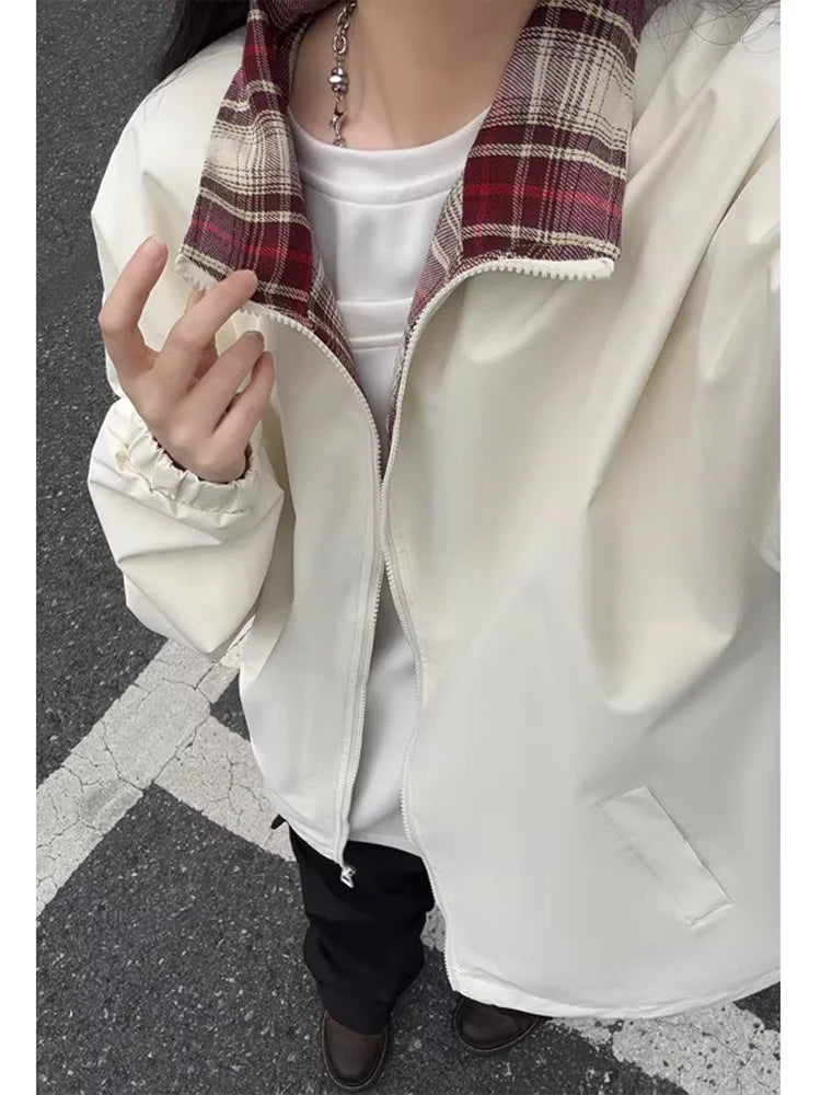 AIDASE  -  Autumn Cleanfit Plaid Interior Workwear Jaet Men's Rigorous Haome Stand Collar Casual Couple's Outerwear aidase-shop