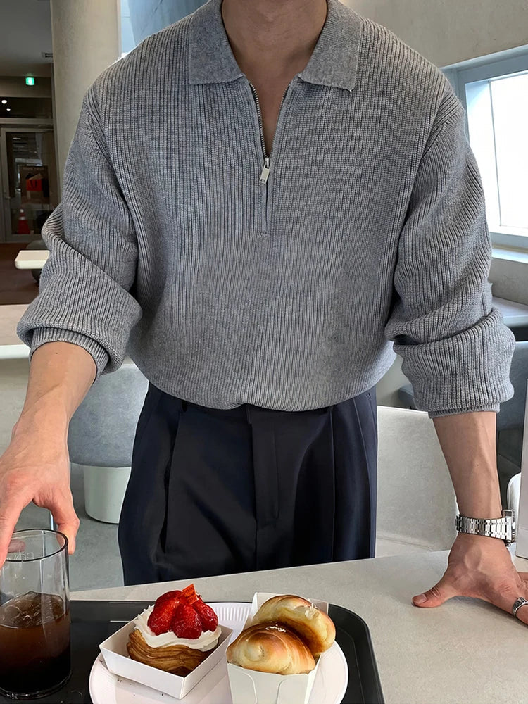 AIDASE  -  Men's Clothing POLO shirt Half Zipper Sweater Casual Long Sleeve Solid Color Sweater Spring Casual Knit Top suéteres de hombres aidase-shop