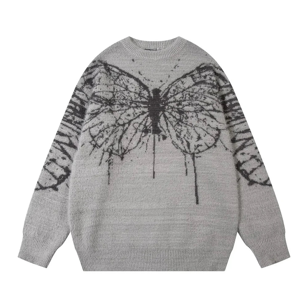 AIDASE  -  American Retro Butterfly Jacquard Zipper Cardigan Sweater Men Autumn Winter Trendy Street Lazy Loose Knitted Jacket Men Clothing aidase-shop