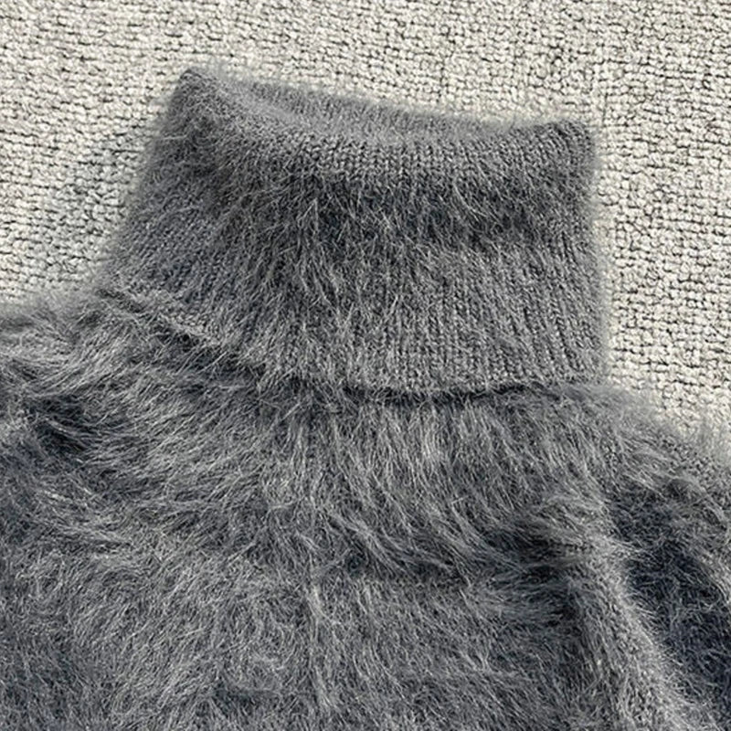 AIDASE  -  Faux Mink High Neck Men Sweater Autumn Winter New Trend Loose Long Sleeve Thickened Warm Knitted Pullovers Tide 21E7596 aidase-shop