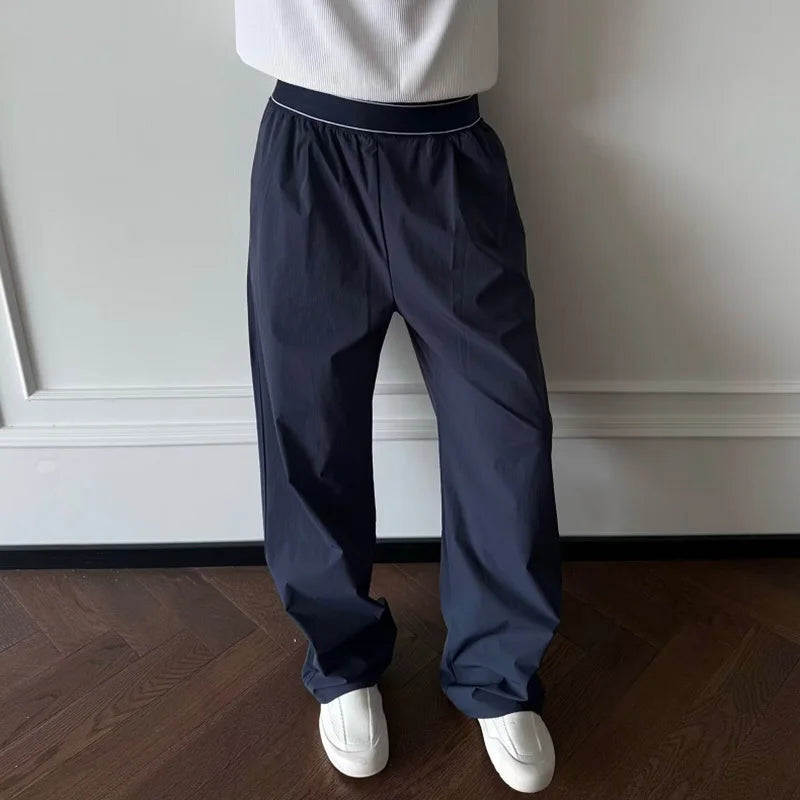 AIDASE  -  Trendy Men Casual Pants Fashionable Simple Solid Color Elastic Waist Straitght-led Male Trousers 2025 New Fashion 21E7641 aidase-shop