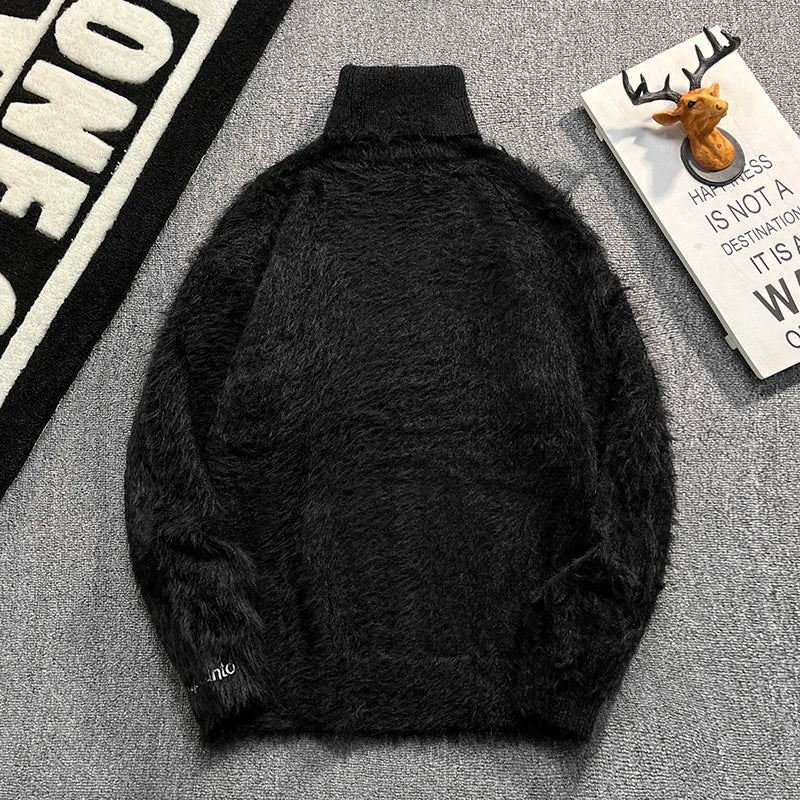 AIDASE  -  Faux Mink High Neck Men Sweater Autumn Winter New Trend Loose Long Sleeve Thickened Warm Knitted Pullovers Tide 21E7596 aidase-shop