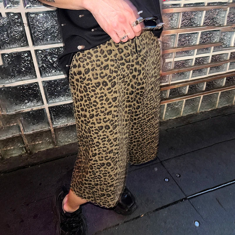 AIDASE  -  Men's Shorts Button Leopard Printing Joggers Summer Casual Men Bottoms Loose Streetwear 2025 Fashion Male Shorts S-5XL aidase-shop