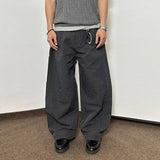 AIDASE  -  American Style Men's Casual Pants Oversized Plaid Scimitar Design Wide-Leg Trousers Simple Solid Color Clothing 21E6845