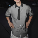 AIDASE  -  Men Shirt Striped Patchwork Lapel Short Sleeve Button Casual Men Clothing Loose Tie 2025 Fashion Male Shirts S-5XL Tops aidase-shop