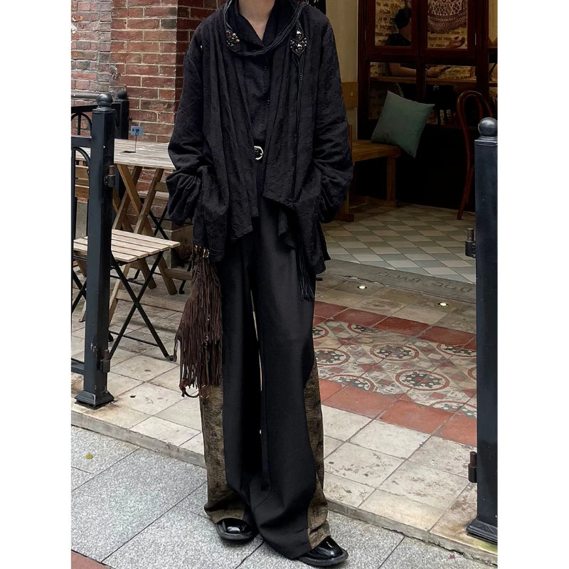 AIDASE  -  Autumn Winter New Fashion High Waist Button Bell-bottoms Men's Clothing Pockets Japanese Style Contrast Color Trend Casual Pants aidase-shop