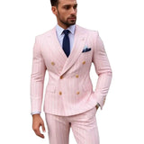 Aidase Formal Men's Suits Pink Stripe Double Breasted Peak Lapel Blazer High Quality Wedding 2 Piece Jacket Pants Classic Outfits Sets aidase-shop