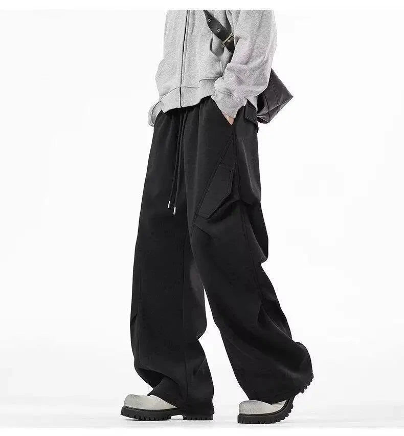 AIDASE  -  High Waist Men Sports Pants American Style Loose Draped Straight Wide Leg Casual Drawstring Trousers Autumn New 21E7679 aidase-shop