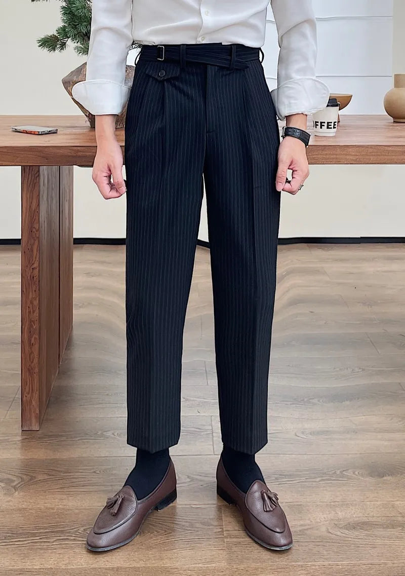Men's Fashion Fall Stripe Straight Men Clothes Office Trousers Luxury High Waist Casual Pants Korean Versatile Slim Long Pants aidase-shop