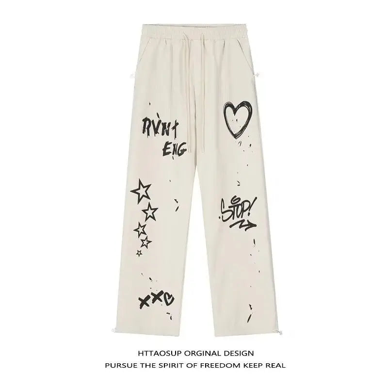 AIDASE  -  Autumn Elegant Fashion Harajuku Slim Fit Ropa Hombre Loose Casual All Match Wide Leg Pants Printed Pockets Straight Leg Pants aidase-shop