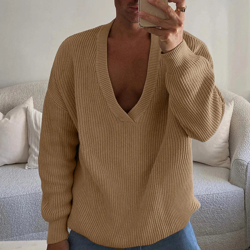 AIDASE  -  Men Sweater Autumn Solid Color Knitted V Neck Long Sleeve Male Pullovers Streetwear 2025 Fashion Casual Men Clothing aidase-shop
