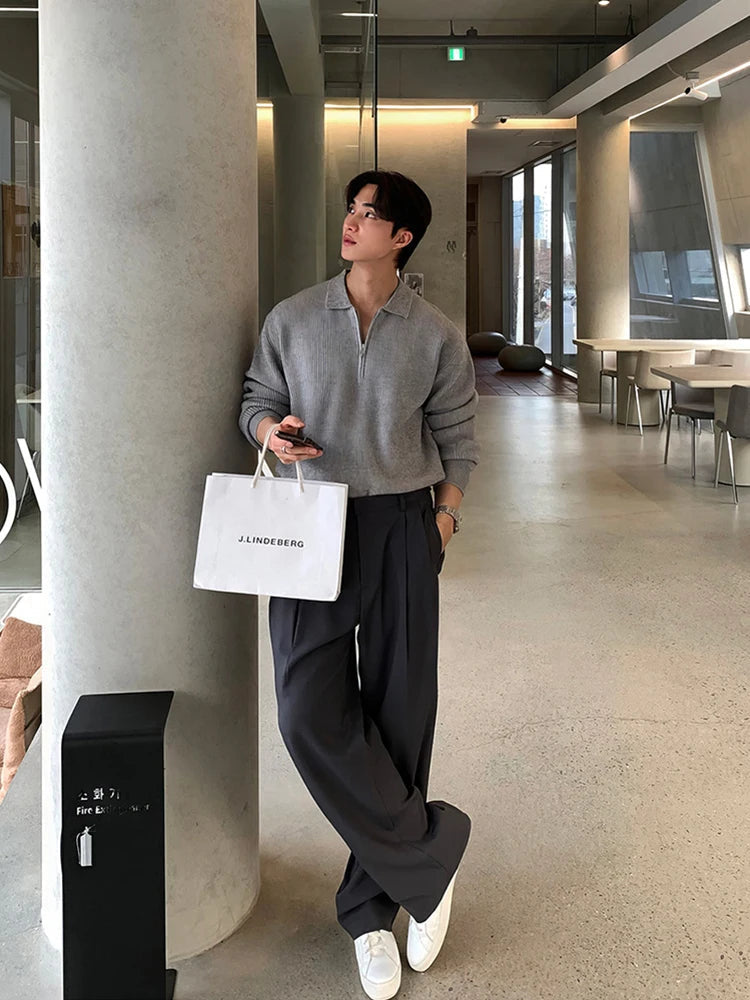 AIDASE  -  Men's Clothing POLO shirt Half Zipper Sweater Casual Long Sleeve Solid Color Sweater Spring Casual Knit Top suéteres de hombres aidase-shop