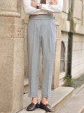 AIDASE  -  Vintage High Waist Belt-up Slim Fit Pants For Mens New Casual Pleated Suit Trousers Spring Autumn Outdoor Fashion Men's Trousers