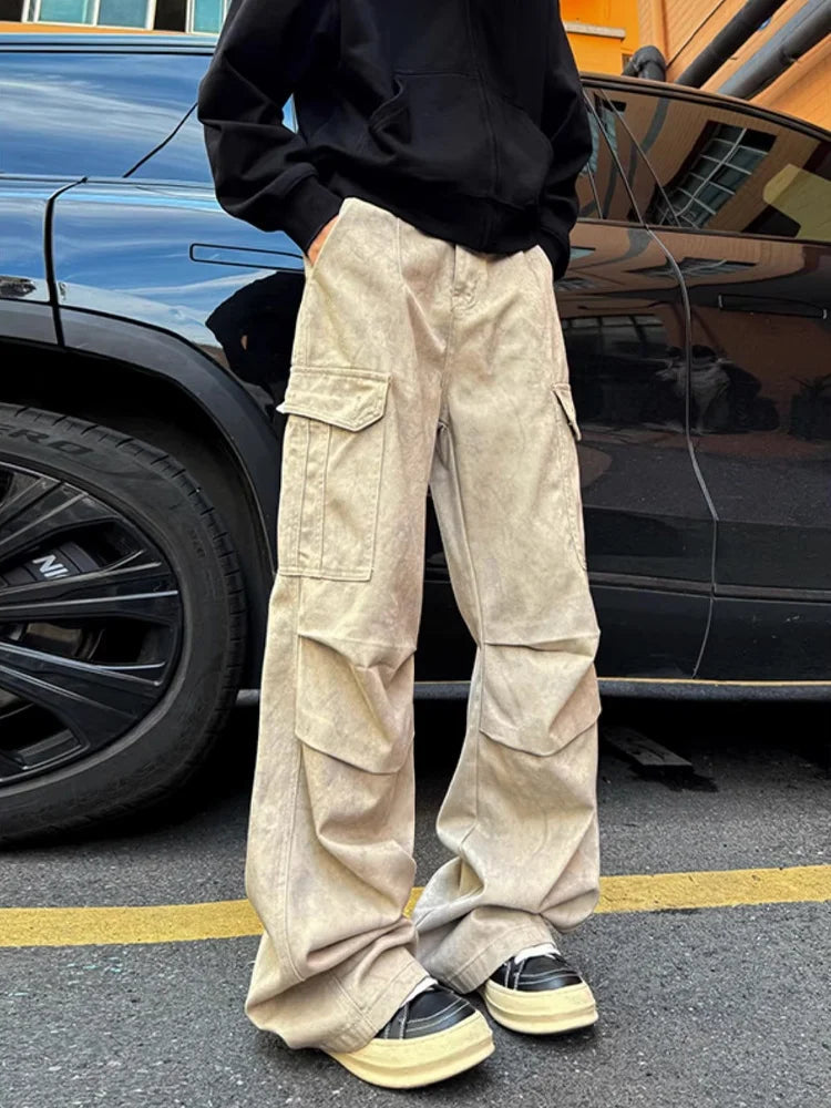 AIDASE  -  Retro Chinese Sle Tie Dye Marble Pattern Workwear Jeans Casual Straight Leg Slim Fit Straight Leg Summer Autumn Men's Pants aidase-shop