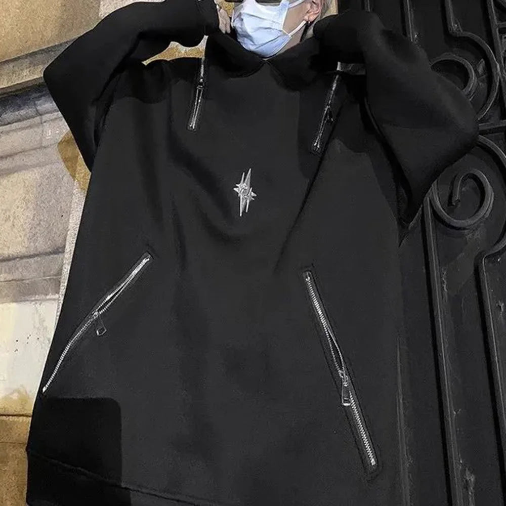 AIDASE  -  Y2k Mens Hoodie Metal Zipper Pocket Hooded Sweatshirt Autumn Casual Deconstruction Street Smart American Hip-Hop Jacket Unisex aidase-shop