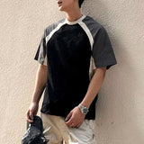 AIDASE  -  Summer American Style Color Block Raglan Round Neck Short Sleeve T-Shirt Men's Pure Cotton Heavyweight Loose Half Sleeve Top