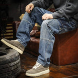 Aidase American Style Multi Pocket Denim Pants Men Spring Autumn Loose Straight Trouser Trendy Vintage Cargo Jeans Fashion Streetwear