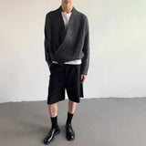 AIDASE  -  American High Street Fashion Solid Color Sweater Jacket Autumn And Winter Irregular Oblique Button V-Neck Cardigan Sweater Men aidase-shop