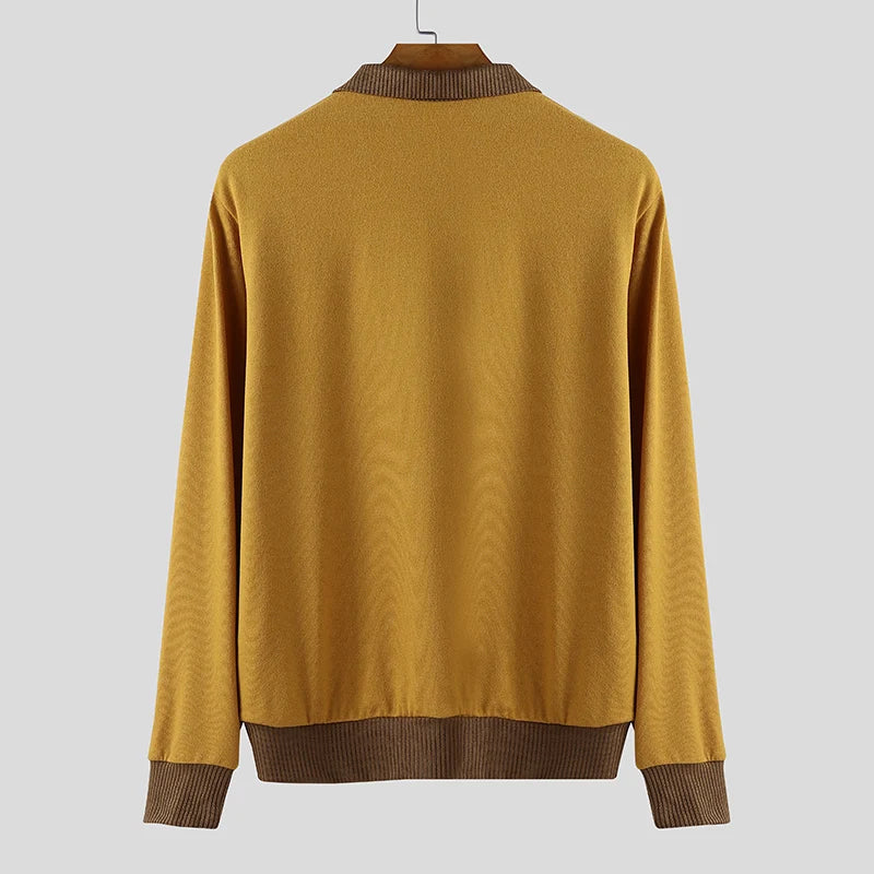 AIDASE  -  Men Shirt Knitted Patchwork Lapel Long Sleeve Spring Autumn Men Clothing Streetwear Loose 2025 Fashion Male Shirts S-5XL aidase-shop