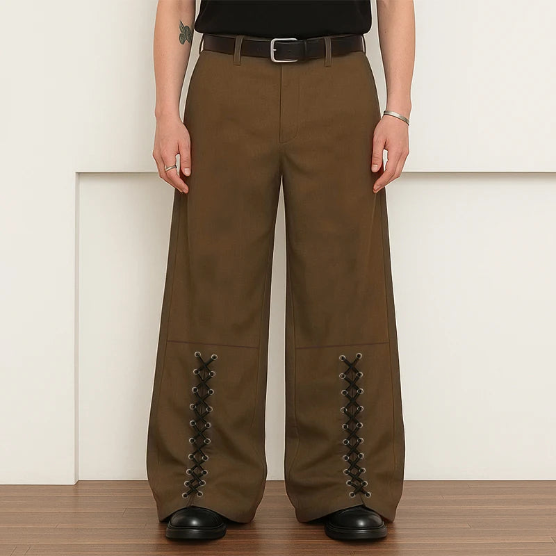 AIDASE  -  Men Pants Solid Color Button Lace Up Loose Casual Trousers Men Streetwear Joggers 2025 Fashion Leisure Male Long Pants aidase-shop