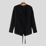 AIDASE  -  Men Shirt Solid Color V Neck Long Sleeve Loose Casual Male Tops Streetwear Korean Style Shirts 2025 Fashion Men Clothing aidase-shop