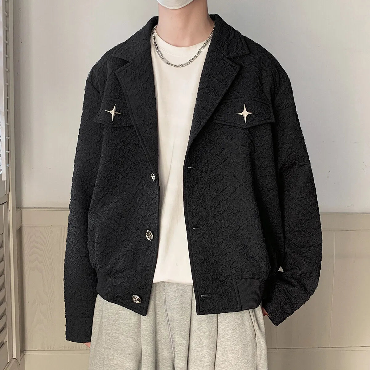 AIDASE  -  American Style Men Jacket Trendy All-match Long Sleeve Single-breasted Coats Simpel Metal Decoration Loose Clothes 21E6722 aidase-shop