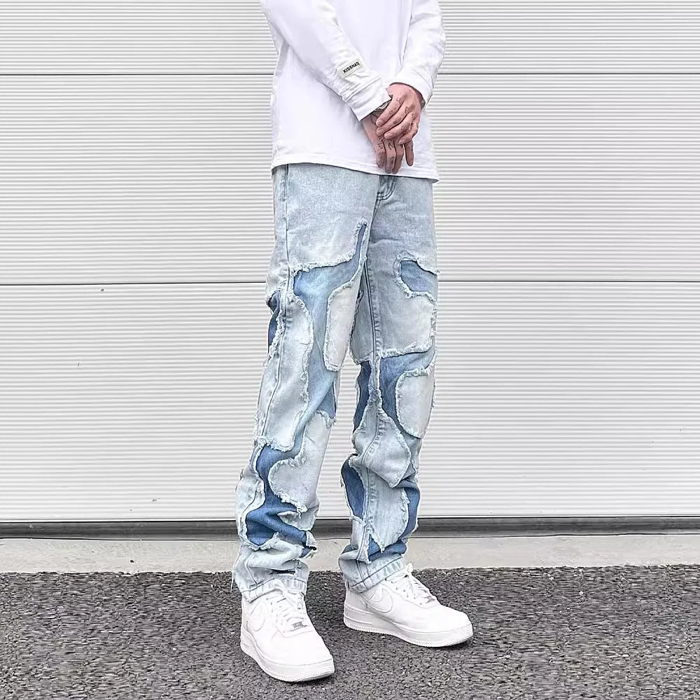 Aidase Streetwear Swag Style Blue Frayed Jeans Pants for Men Retro Washed Ripped Casual Tapered Denim Trousers Slim Fit Y2k Jean Male aidase-shop