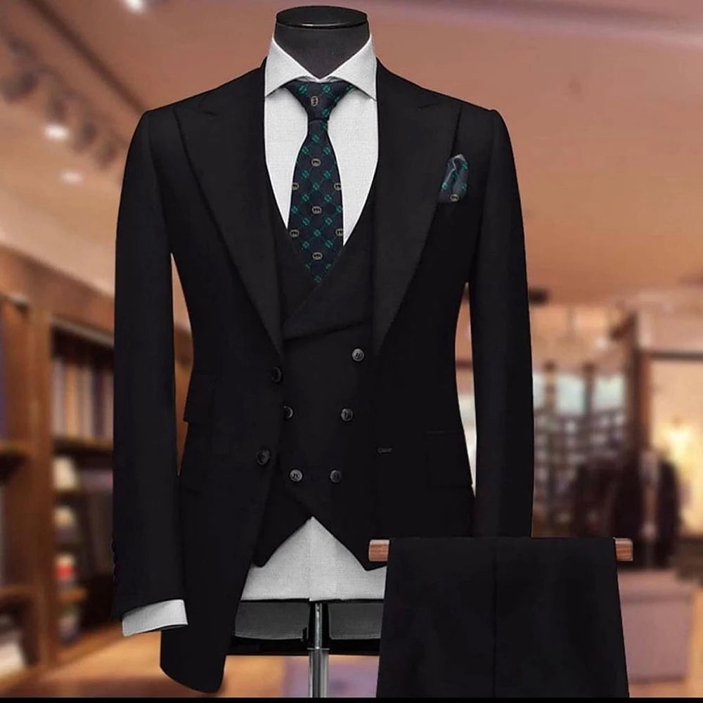 Aidase Custom Solid Color Men's Suits Elegant 3 Piece Jacket Pants Vest Full Set Single Breasted Peak Lapel Male Clothing Office Blazer aidase-shop