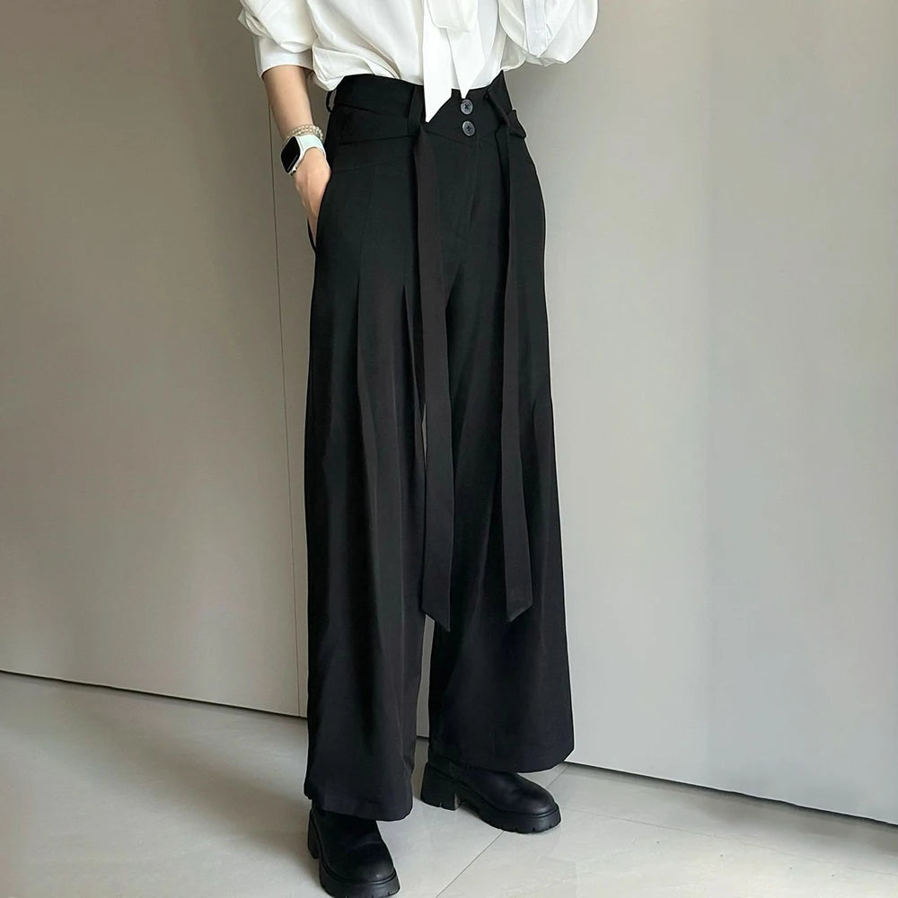 AIDASE  -  Summer New Men's Solid Color Ribbon Suit Trousers American Fashion Trend High Street Loose Casual Breathable Men's Bottoms aidase-shop