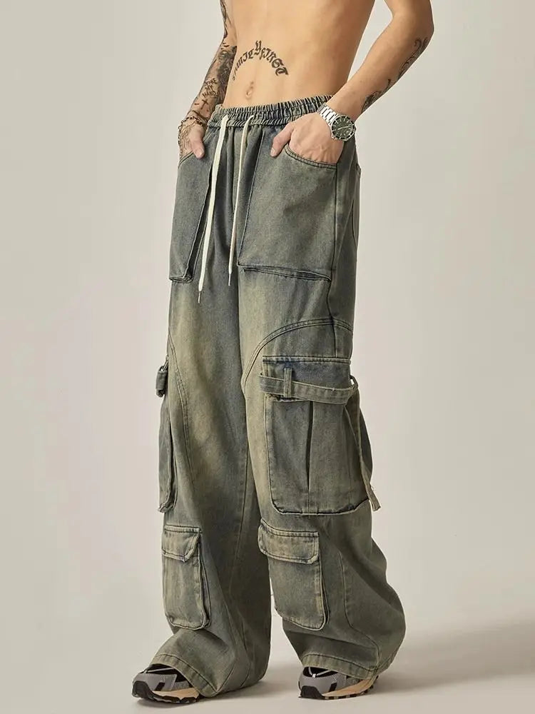 41.84Aidase 2024 New High Street Summer Retro Washed Straight Tube Workwear Jeans Pockets for Men and Women Casual Loose American Pants y2k aidase-shop