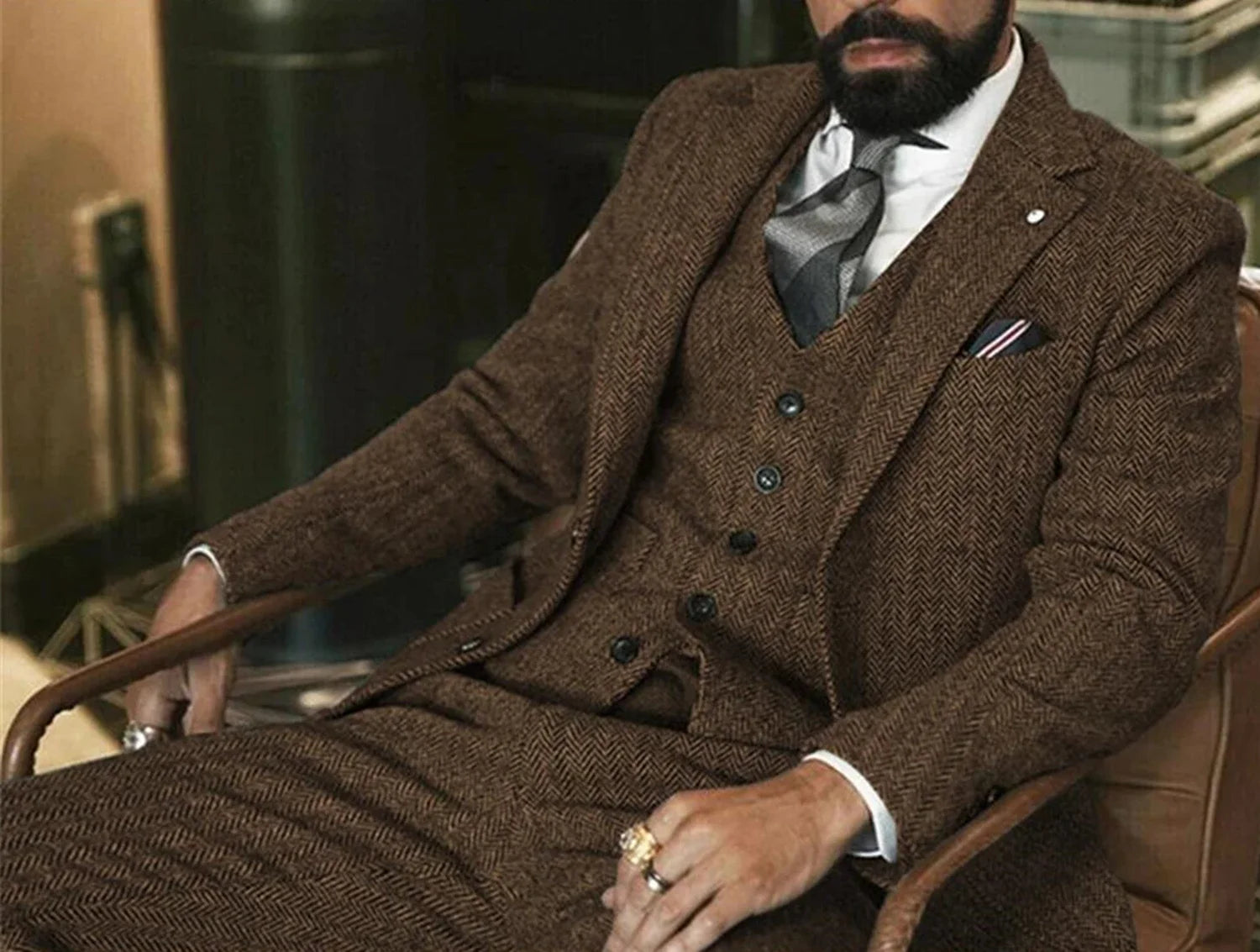 139.86 Aidase Gray Wool Tweed Winter Suit for Men Herringbone Slim Fit Formal Groom Tuxedo 3 Piece Wedding Male Suits (Jacket+Vest+Pants) aidase-shop