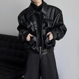 AIDASE  -  Y2K Mens PU Leather Jacket Pocket Motorcycle Coat Spring Casual Gothic High Street Dark Silhouette Top Men's Wear Unisex 2025 aidase-shop
