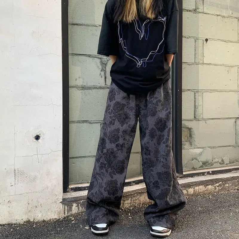 38.65Aidase American Men and Women Trendy and Personalized Straight Tube Spring/summer Thin Print Loose Couple Retro Wide Leg Casual Pants aidase-shop