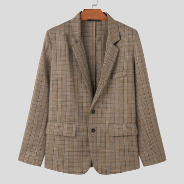 AIDASE  -  Men Blazer Plaid Lapel Long Sleeve Button Casual Suits Men Streetwear 2025 Autumn Fashion Leisure Male Coats S-5XL aidase-shop