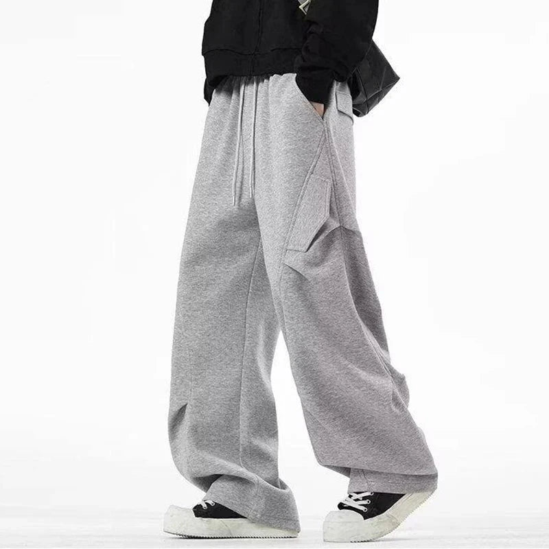 AIDASE  -  High Waist Men Sports Pants American Style Loose Draped Straight Wide Leg Casual Drawstring Trousers Autumn New 21E7679 aidase-shop
