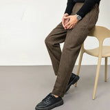 Aidase Men Autumn Winter Men New Long Wool Tweed Trousers Male Office Straight Pants Male Retro Business Casual Suit Pants