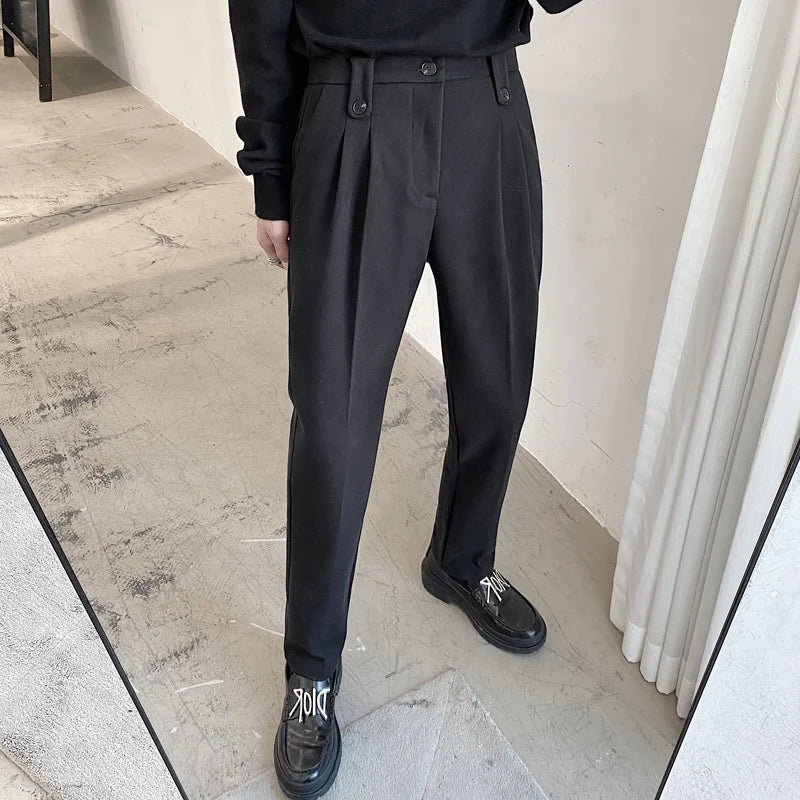Autumn Winter Woolen Business Dress Pants Men Elastic Waist Streetwear Casual Trousers Formal Social Suit Pants Costume Homme aidase-shop