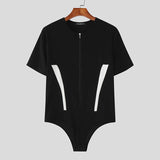 AIDASE  -  Men Bodysuits Patchwork O-neck Short Sleeve Zipper Casual Male Rompers Sexy Summer Skinny 2025 Fashion Bodysuit S-3XL aidase-shop