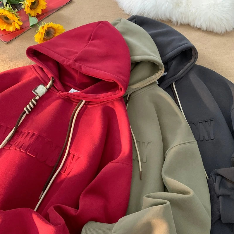 Aidase men's winter fashion Letters Casual Hooded Sweatshirt Basic Colours Drawstring Clash Hoodie Loose Comfortable Men Women Hoodies aidase-shop