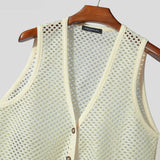 AIDASE  -  Mesh Men Tank Tops Sleeveless Sexy Tops Tee Summer V Neck Buttons Tops Streetwear Vests Oversize S-3XL Men's Clothing aidase-shop