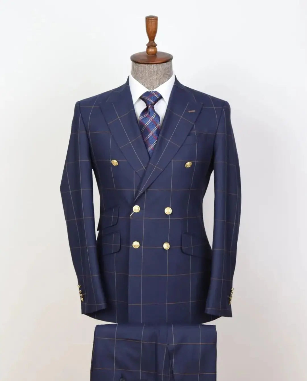 Aidase Gentle New Arrival Men Suit Tailor-Made 2 Pieces Plaid Gold Buttons Blazer Pants Double Breasted Wedding Groom Prom Tailored aidase-shop